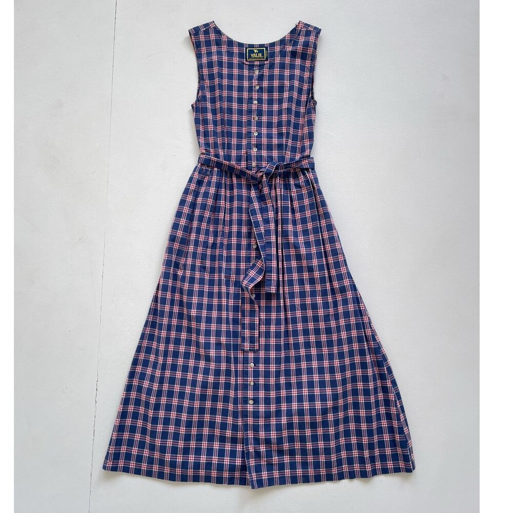 YALIE Plaid Gingham Sleeveless Button Up Maxi Dress Sz M / Kyoto Japan / Cottage